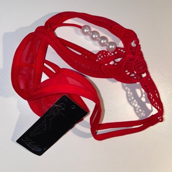 COPY - RED Christmas Butterfly G string/Thong with 4 Pearls. Crotchless Thong - Picture 2 of 6